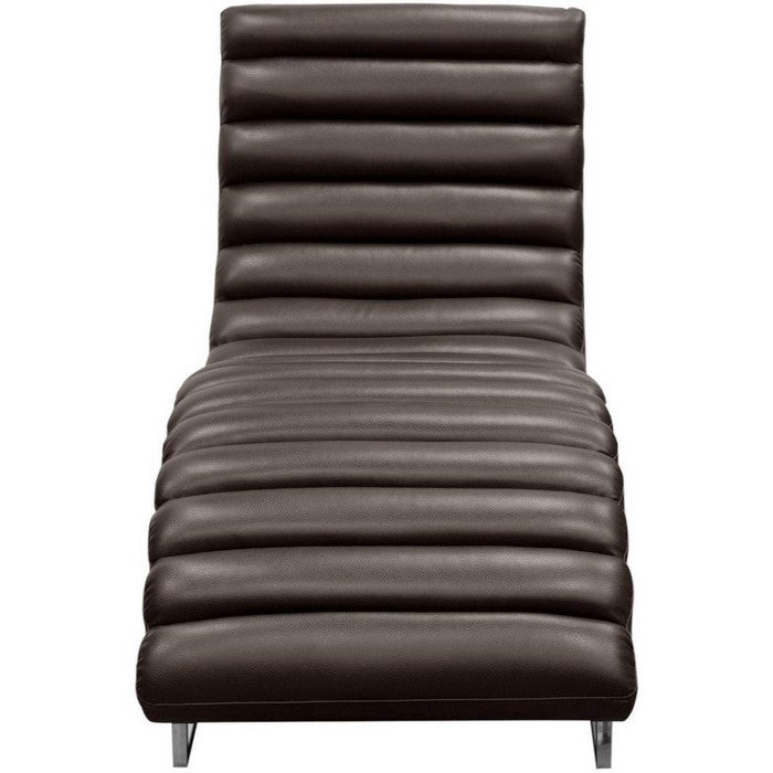 Stainless Steel Framed Leatherette  Chaise Lounge with Channel Tufting, Gray and Silver