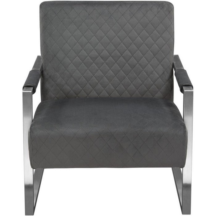 Stainless Steel Framed Accent Chair with Diamond Tufted Velvet Upholstery, Dusk Gray and Silver