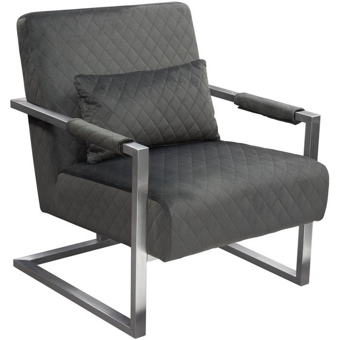 Stainless Steel Framed Accent Chair with Diamond Tufted Velvet Upholstery, Dusk Gray and Silver