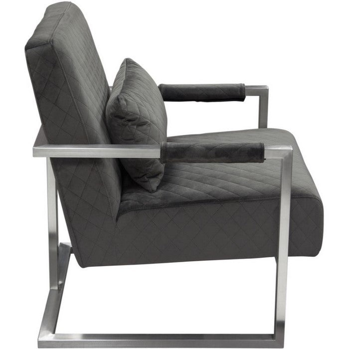 Stainless Steel Framed Accent Chair with Diamond Tufted Velvet Upholstery, Dusk Gray and Silver