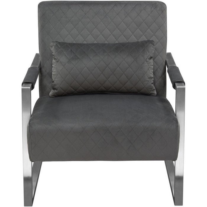 Stainless Steel Framed Accent Chair with Diamond Tufted Velvet Upholstery, Dusk Gray and Silver