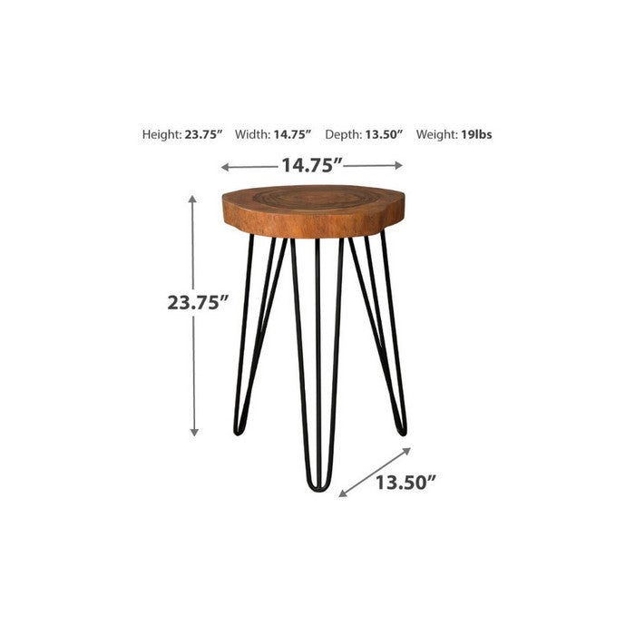 Wooden Top Accent Table with Metal Angular Feet, Brown and Black