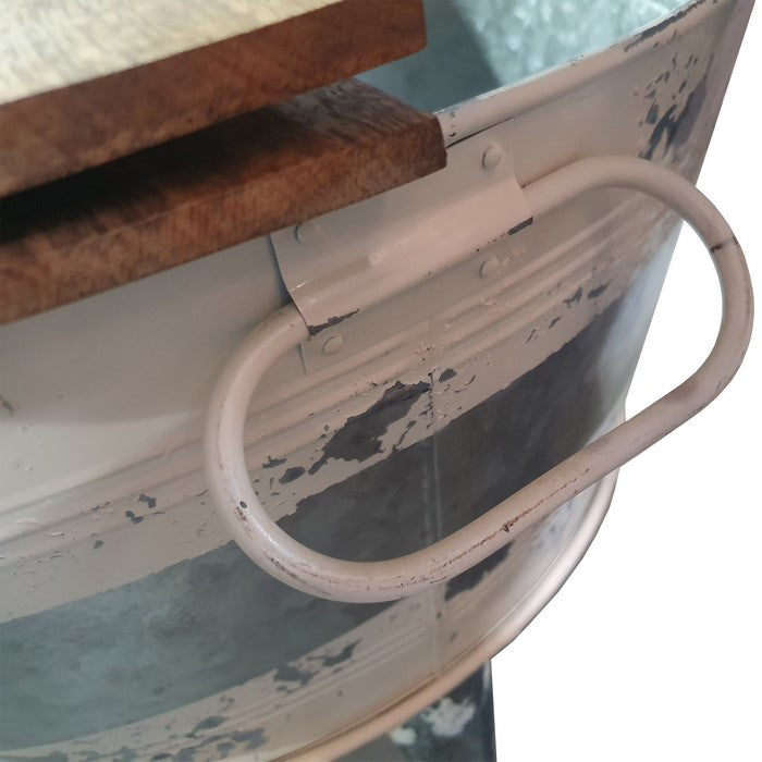 Distressed Wood and Metal Storage Coffee Table with Hinged Lift Top, Brown and Gray