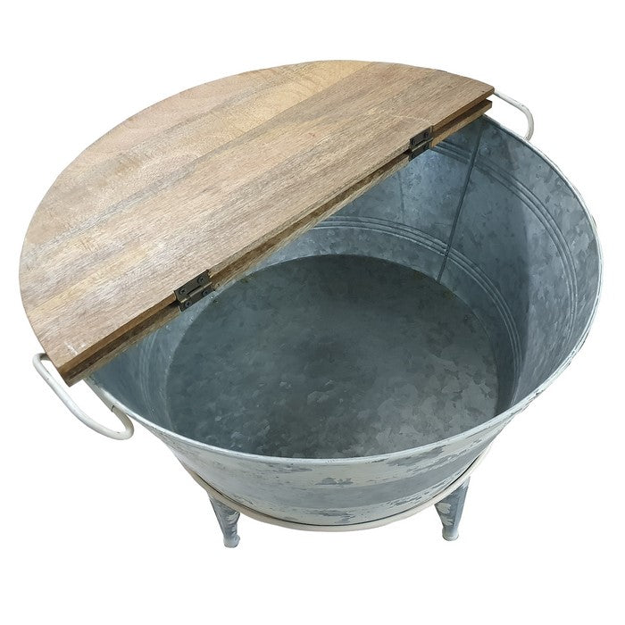 Distressed Wood and Metal Storage Coffee Table with Hinged Lift Top, Brown and Gray