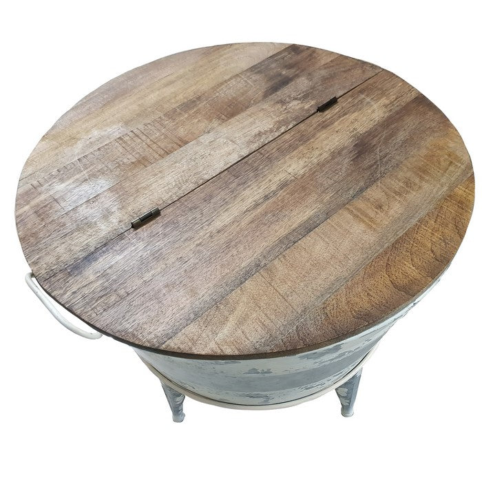 Distressed Wood and Metal Storage Coffee Table with Hinged Lift Top, Brown and Gray