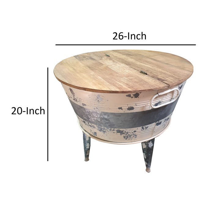 Distressed Wood and Metal Storage Coffee Table with Hinged Lift Top, Brown and Gray