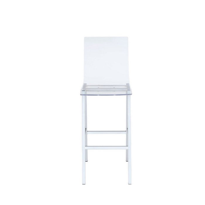 Metal Base Bar Chairs with Acrylic Seat and Back, Set of Two, White and Clear