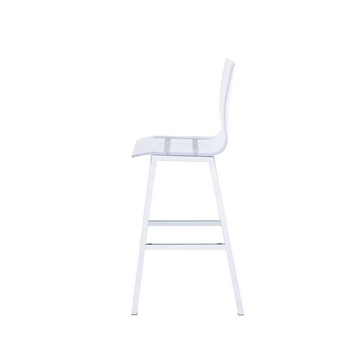 Metal Base Bar Chairs with Acrylic Seat and Back, Set of Two, White and Clear