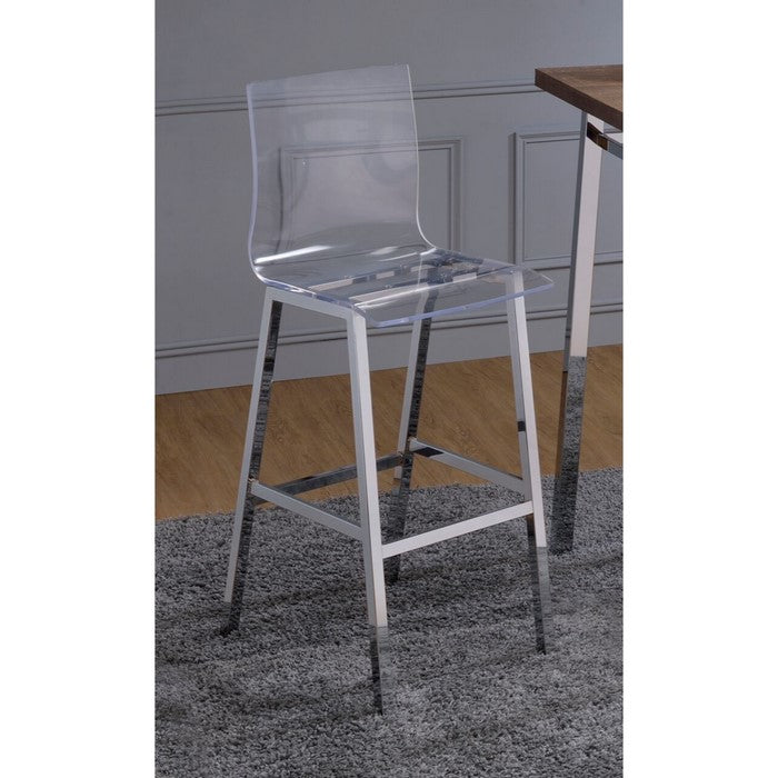 Metal Base Bar Chairs with Acrylic Seat and Back, Set of Two, White and Clear
