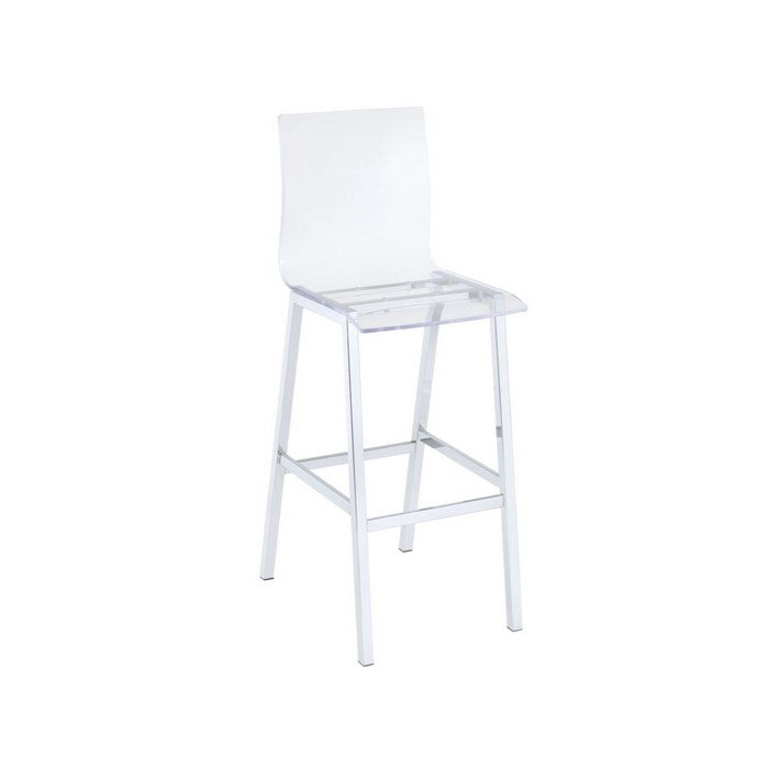 Metal Base Bar Chairs with Acrylic Seat and Back, Set of Two, White and Clear