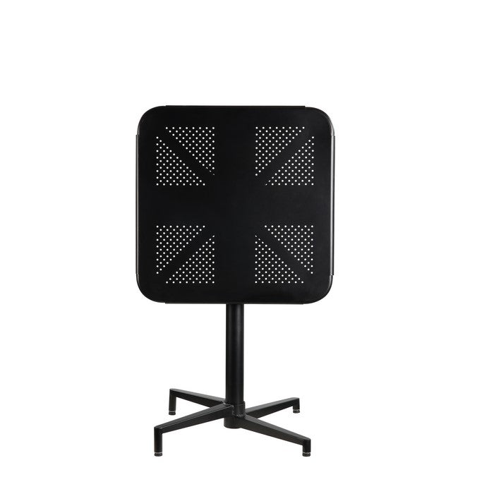 Square Shape Foldable Metal Dining Table with Pedestal Base and Cut Out Grid, Black