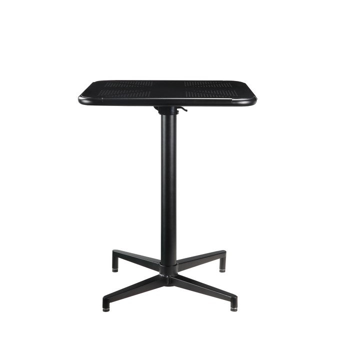 Square Shape Foldable Metal Dining Table with Pedestal Base and Cut Out Grid, Black