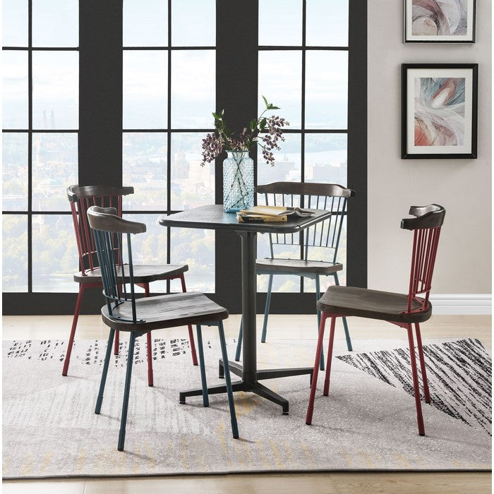 Square Shape Foldable Metal Dining Table with Pedestal Base and Cut Out Grid, Black