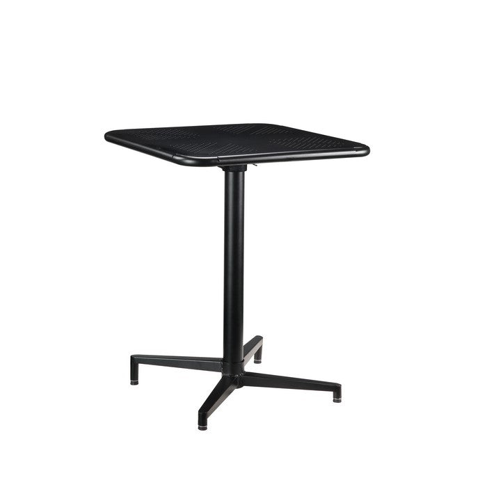 Square Shape Foldable Metal Dining Table with Pedestal Base and Cut Out Grid, Black