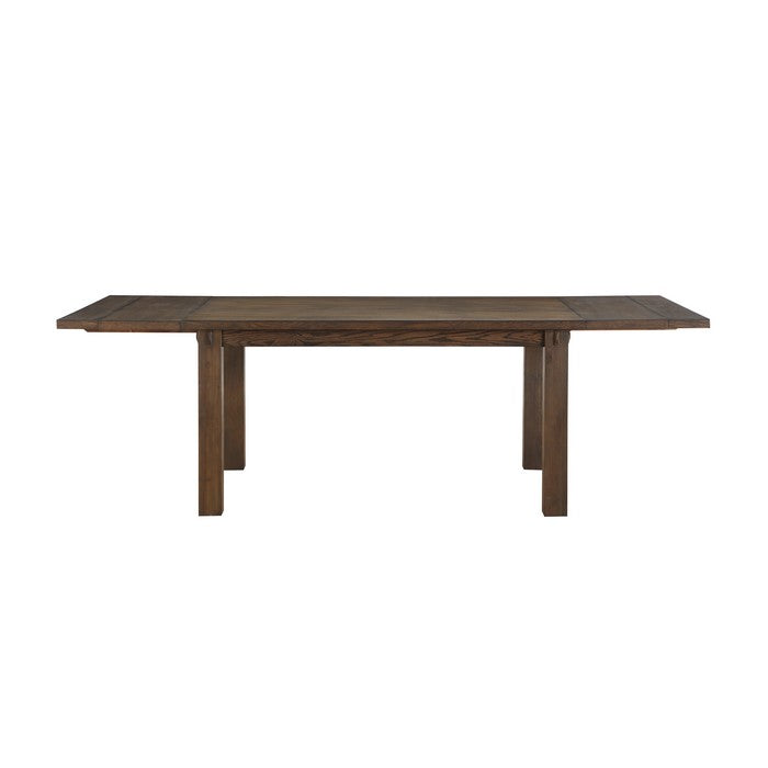 Rectangular Poplar Wood Dining Table with Extendable Leaf, Dark Oak Brown