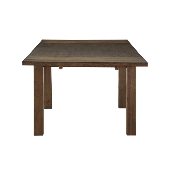 Rectangular Poplar Wood Dining Table with Extendable Leaf, Dark Oak Brown