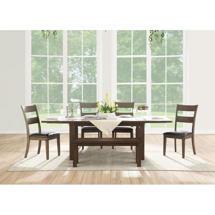 Rectangular Poplar Wood Dining Table with Extendable Leaf, Dark Oak Brown