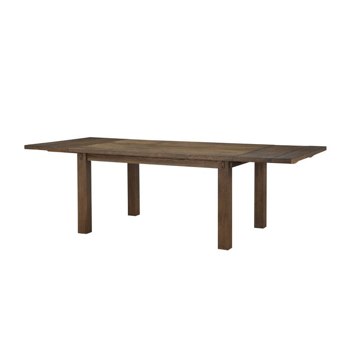 Rectangular Poplar Wood Dining Table with Extendable Leaf, Dark Oak Brown