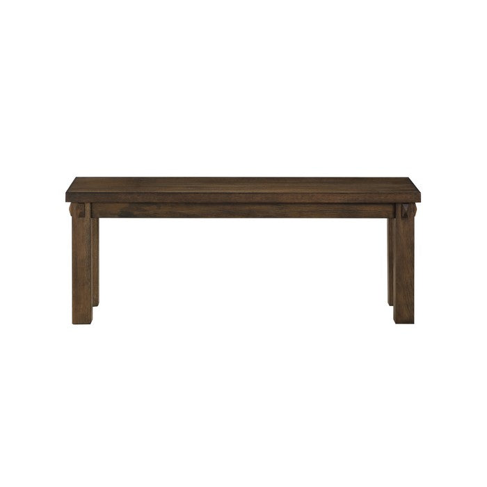 Poplar Wood Dining Side Bench with Thick Block Legs, Brown