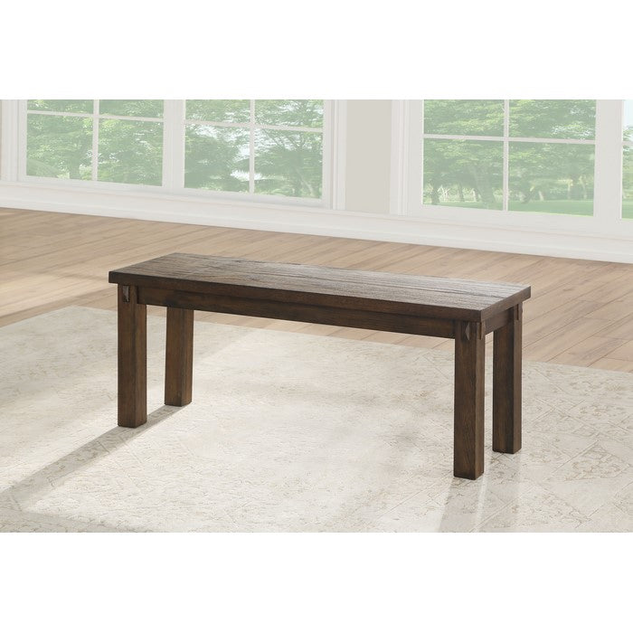 Poplar Wood Dining Side Bench with Thick Block Legs, Brown