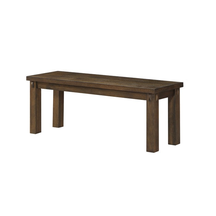 Poplar Wood Dining Side Bench with Thick Block Legs, Brown