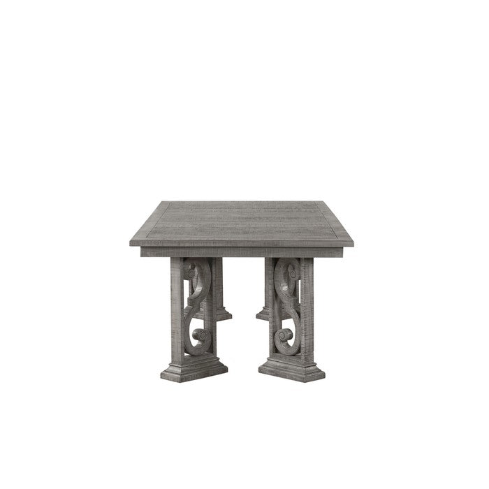 Rectangular Wooden Dining Table with Ornated Legs and Extension Leaf, Gray
