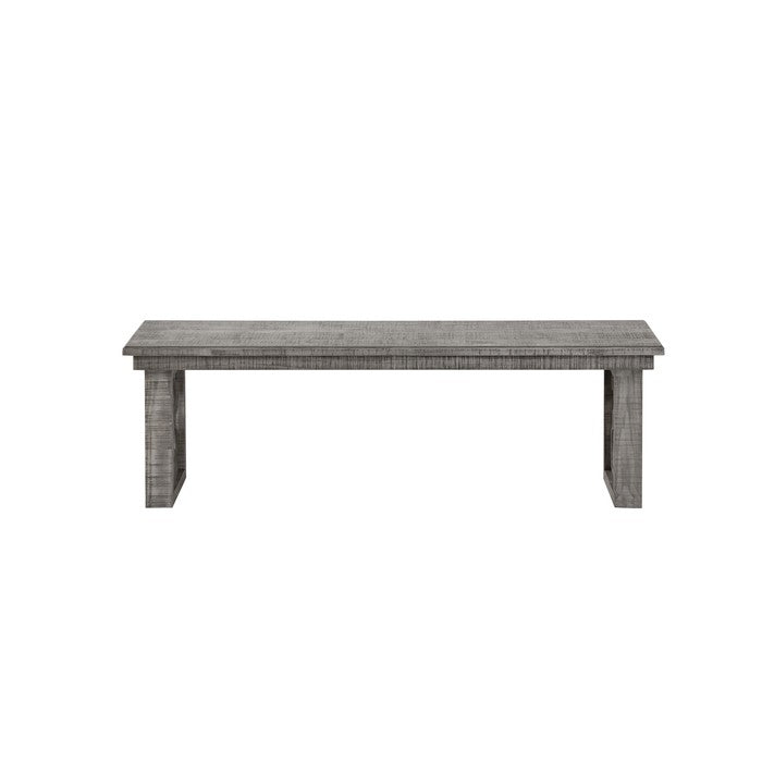 Wooden Dining Bench with Sled Legs andDecorative Scrolled Motifs, Gray