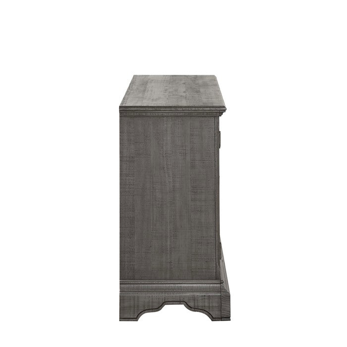 Spacious Pine Wood Server with Bracket Leg and Scrolled Motif, Gray