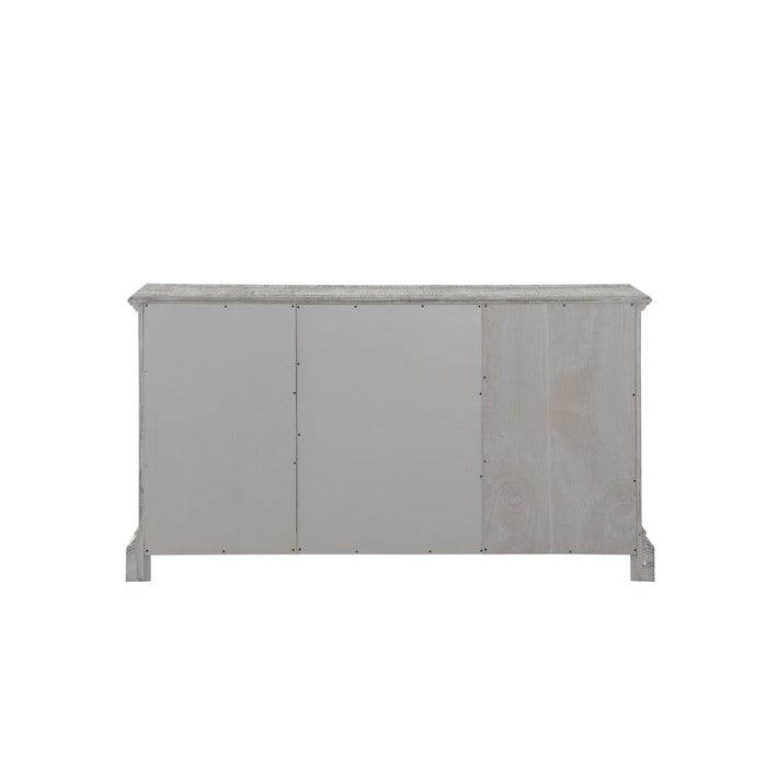 Spacious Pine Wood Server with Bracket Leg and Scrolled Motif, Gray