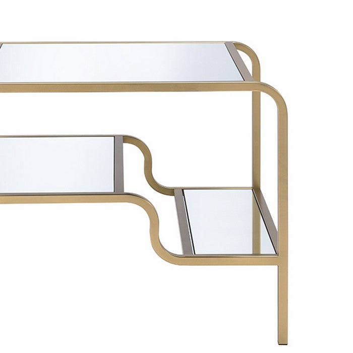 23 Inch 2 Tier Metal Frame Mirrored End Table, Gold and Silver