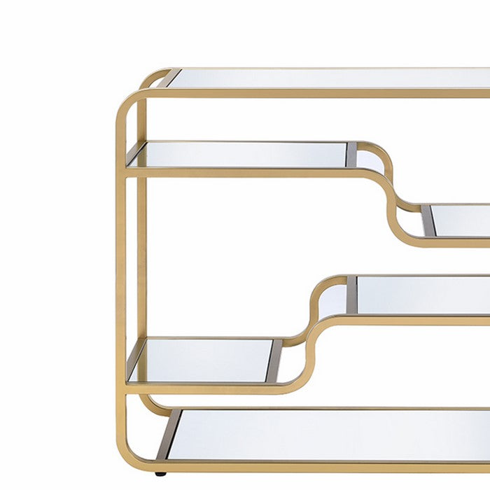 31 Inch Metal Frame Mirrored Sofa Table, Gold and Silver