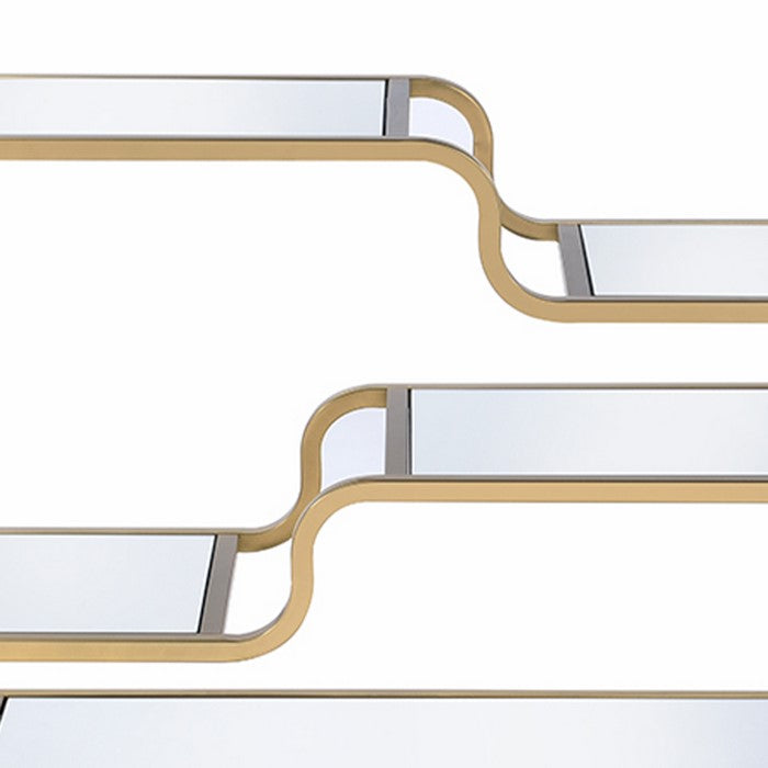 31 Inch Metal Frame Mirrored Sofa Table, Gold and Silver
