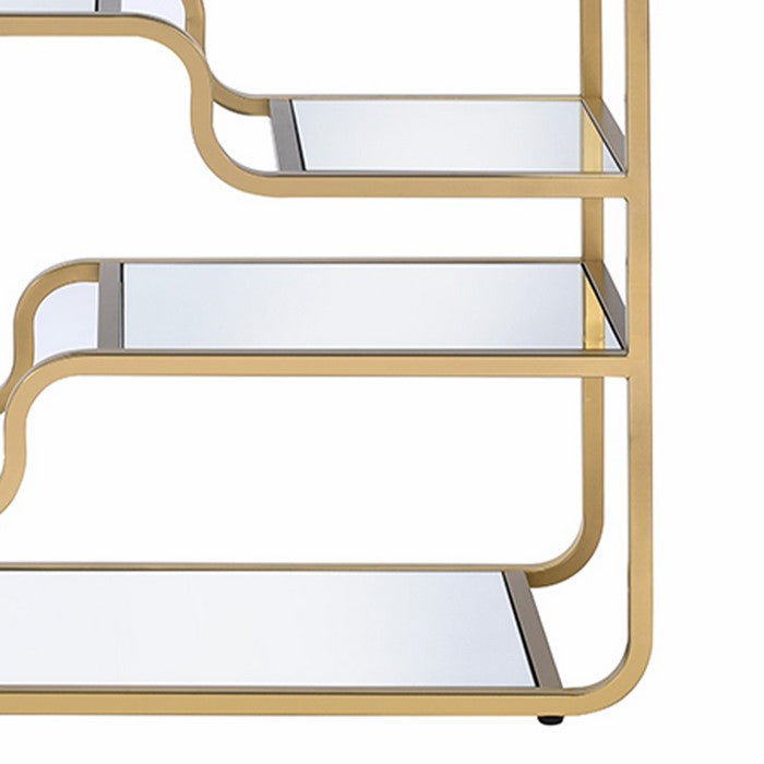 31 Inch Metal Frame Mirrored Sofa Table, Gold and Silver