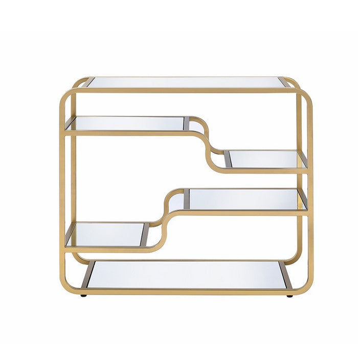 31 Inch Metal Frame Mirrored Sofa Table, Gold and Silver