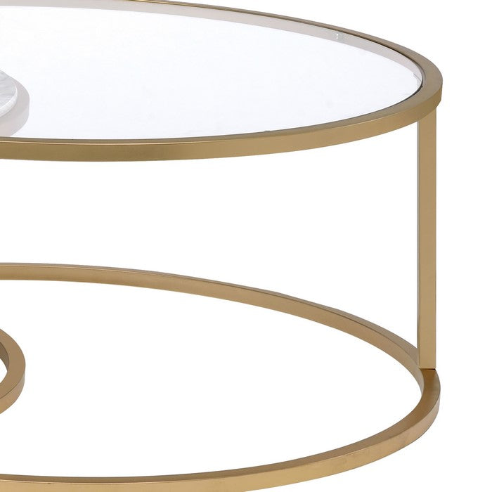 Metal Framed Nesting Coffee Tables with Glass and Marble Tops, Set of Two, Gold