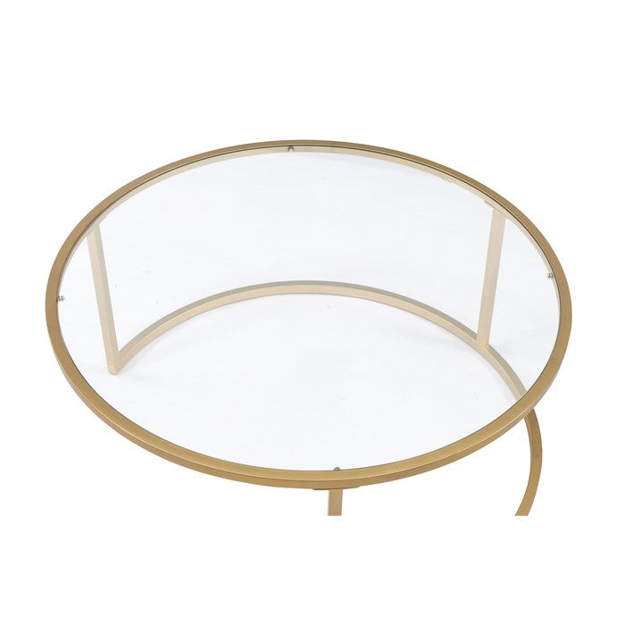 Metal Framed Nesting Coffee Tables with Glass and Marble Tops, Set of Two, Gold