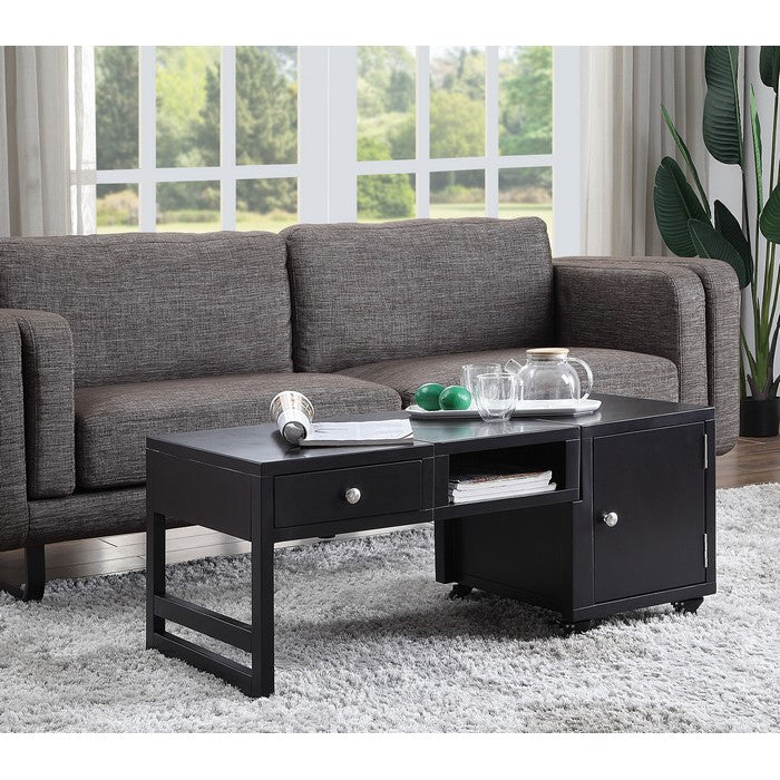 Rectangular Convertible Coffee Table with Spacious Storage and Castors, Black