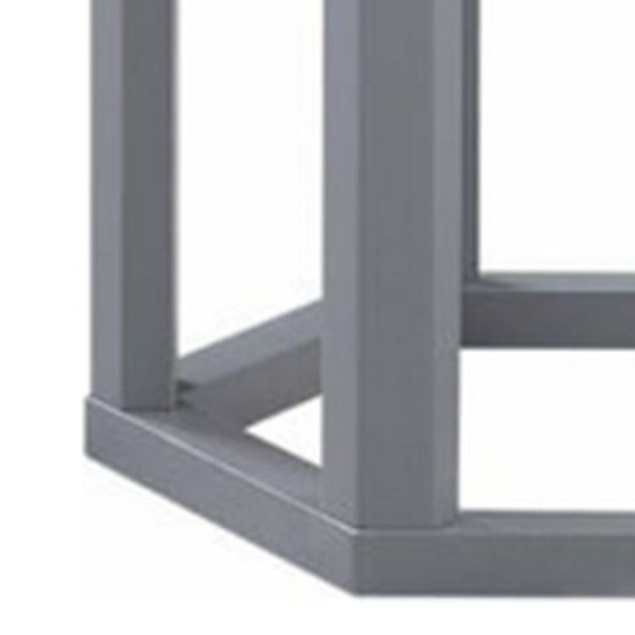 Hexagonal Marble Top End Table with Open Frame Base,Set of 2,White and Gray