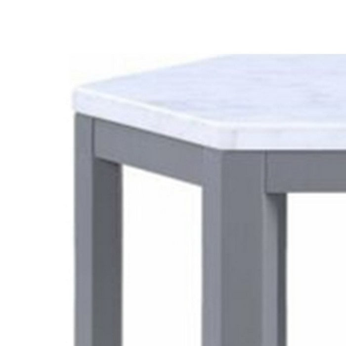 Hexagonal Marble Top End Table with Open Frame Base,Set of 2,White and Gray