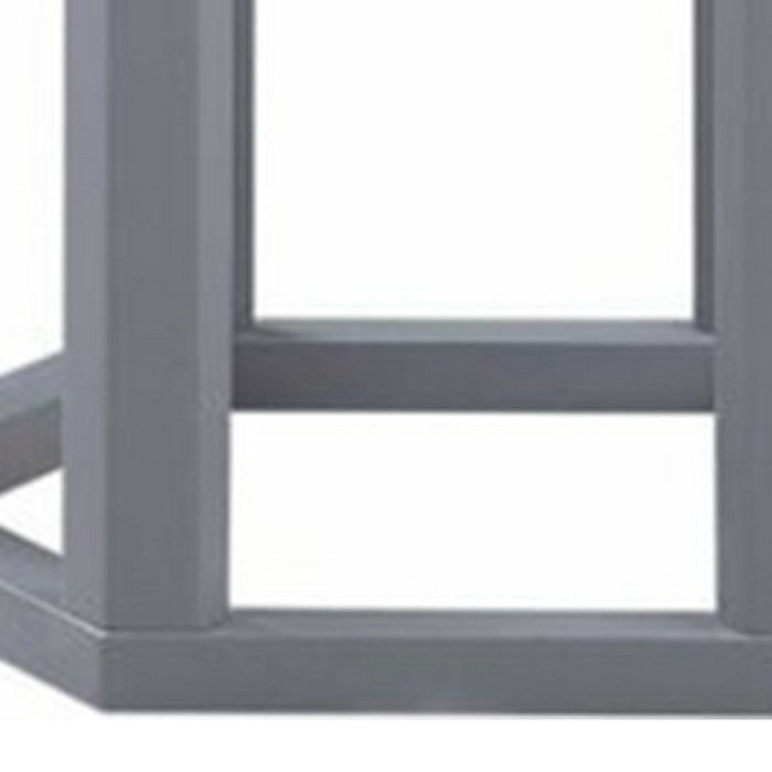 Hexagonal Marble Top End Table with Open Frame Base,Set of 2,White and Gray