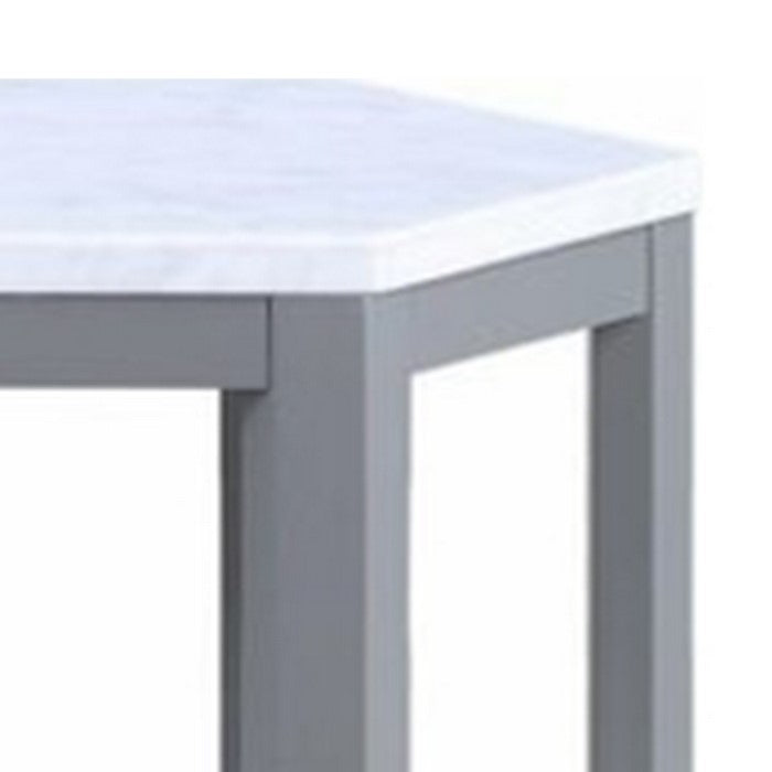 Hexagonal Marble Top End Table with Open Frame Base,Set of 2,White and Gray