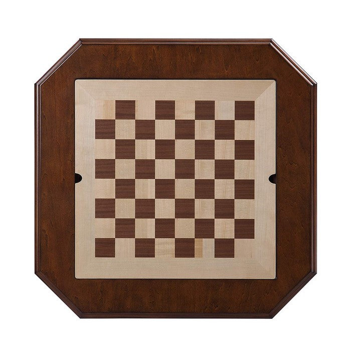 Wooden Square Top Reversible Game Table with Pedestal Base, Brown