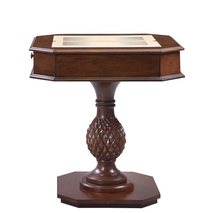 Wooden Square Top Reversible Game Table with Pedestal Base, Brown