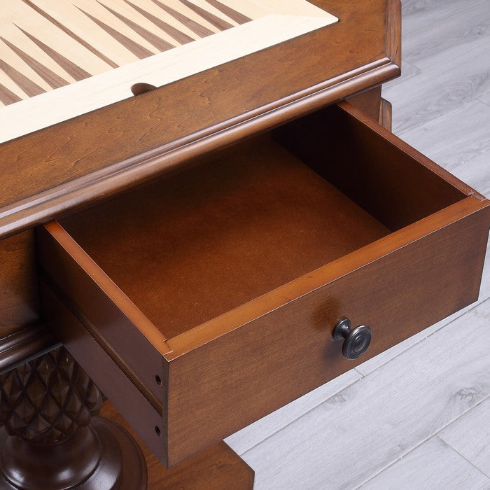Wooden Square Top Reversible Game Table with Pedestal Base, Brown