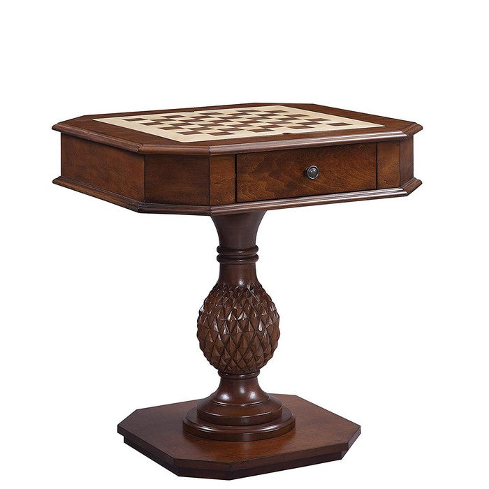 Wooden Square Top Reversible Game Table with Pedestal Base, Brown