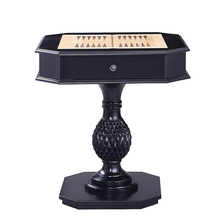 Wooden Game Table with Drawer and Reversible Game Tray, Black