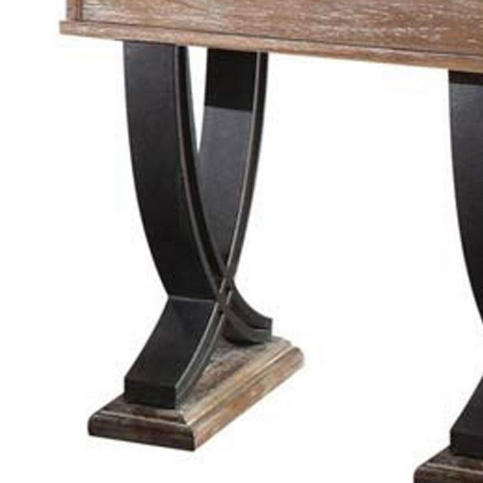 Rustic Wooden End Table with Drawer and Metal X Shape Support, Black and Brown