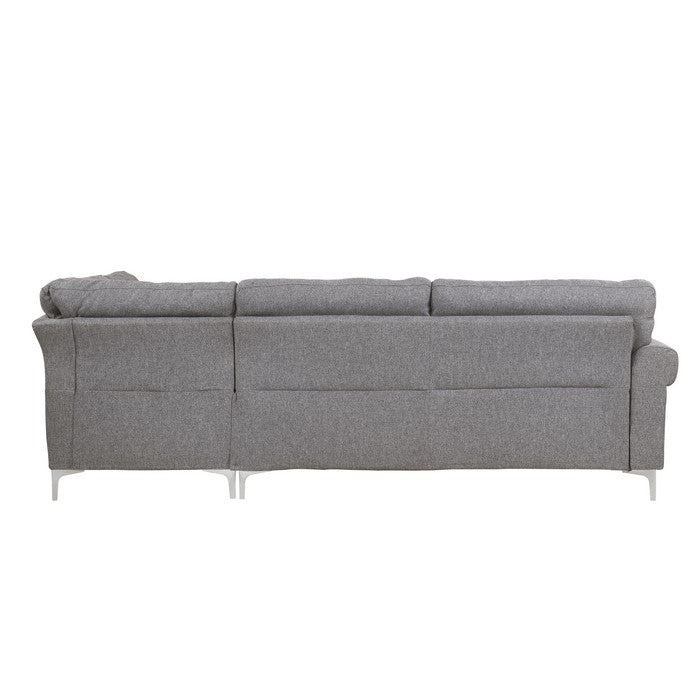 Fabric Upholstered Wooden Sectional Sofa with Metal Legs, Gray and Silver