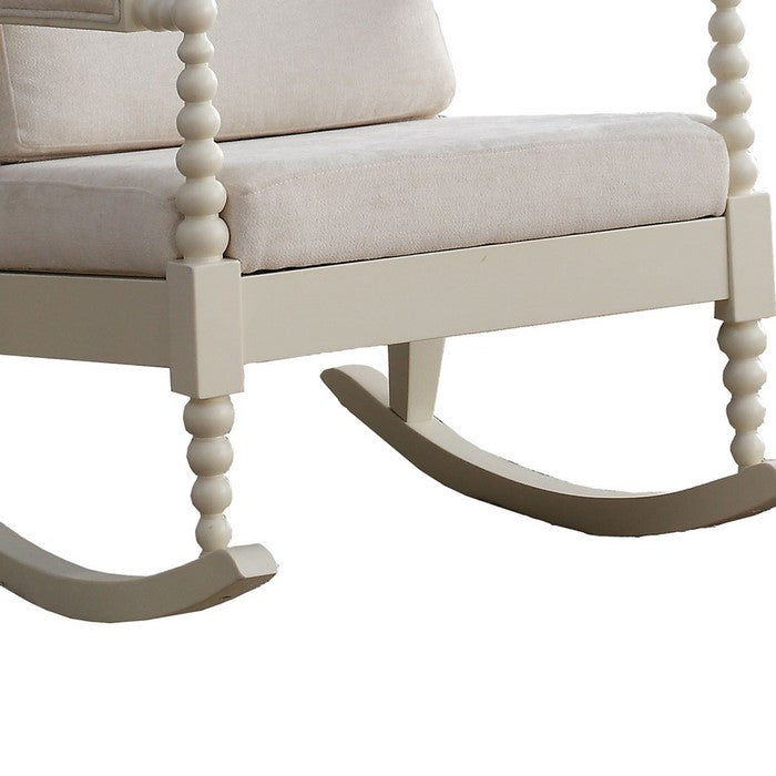 Wooden Rocking Chair with Fabric Upholstered Cushions, White