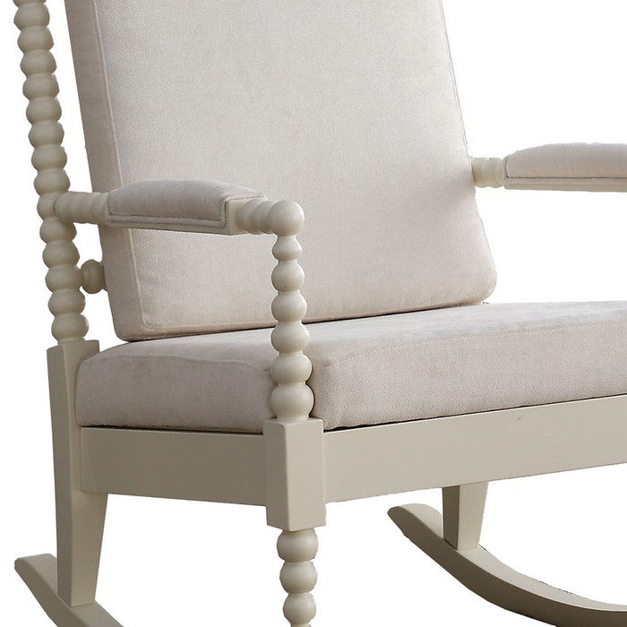 Wooden Rocking Chair with Fabric Upholstered Cushions, White